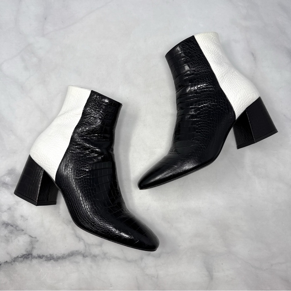Freda Salvador Charm Croc Embossed Angular Block Heel Colorblock Ankle Boots 8